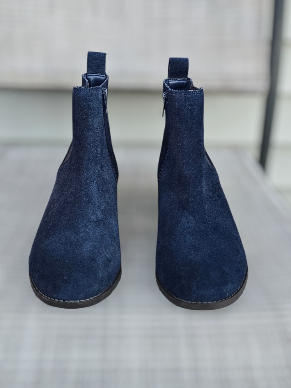Vionic Navy Suede Ankle Booties with Side Zip